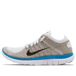 Nike Free 4.0 Flyknit white/rainbow/blue sneakers, size 9